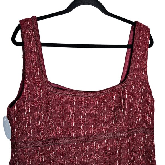 Hill House Bennett Mini Dress Burgundy Red Tweed Square Neck Size XL - Picture 5 of 12